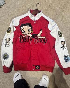 Vintage 2006 Betty Boop JH Design Embroidered Racing Varsity Jacket